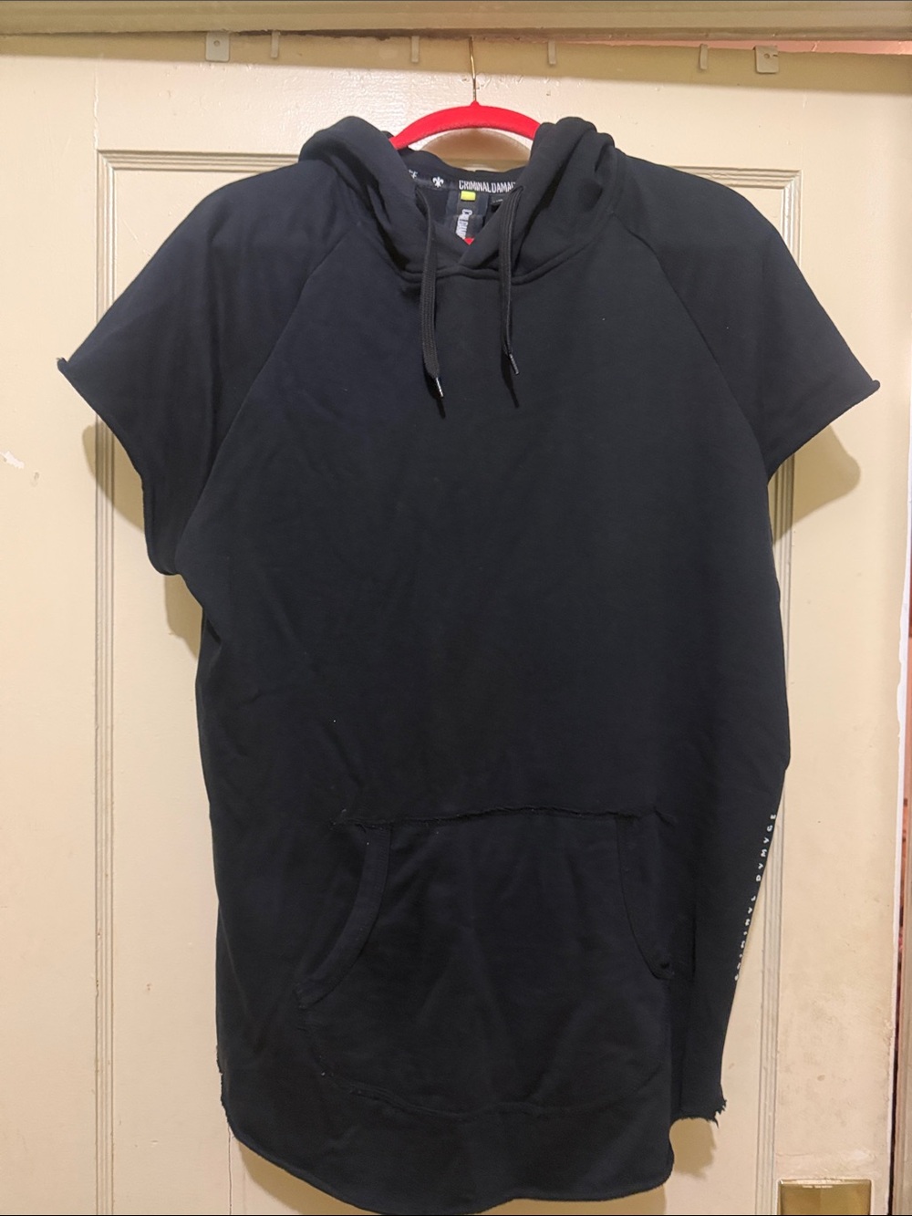 Black Short Sleeve Hoodie with Front Pocket